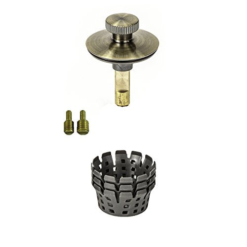 Universal Lift n Turn, (Twist Close) Bath Tub/Bathtub Drain Stopper Includes 3/8" and 5/16" Fittings Antique Brass - color: Antique Brass, size: With Hair Catcher