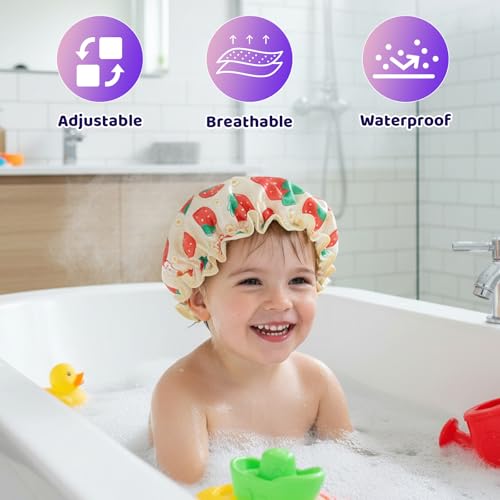 cobee Kids Shower Caps, Shower Cap for Kids, Waterproof Toddler Showers Caps Cute Rabbit Bonnets Reusable, Soft Kid Sleeping Cap for Daily Bath