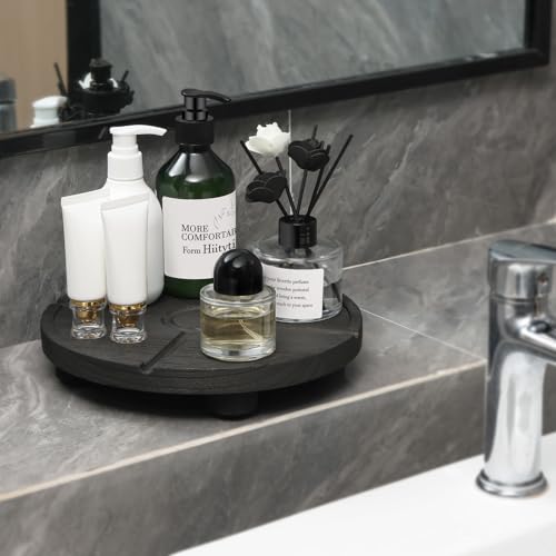 10'' Round Wooden Tray Pedestal Stand, Farmhouse Bathroom Decor Riser for Soap Dispenser, Perfume, Candle, 10'', Matte Black - color: 10''-matte Black1