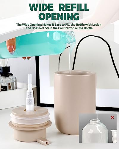 BosilunLife Lotion Pump Dispenser - Matte Khaki Soap Dispenser Bathroom Ceramic Dish Liquid Soap Dispenser for Kitchen, Bathroom Countertop Soap Dispensers (Khaki, Liquid Pump) - color: Khaki-liquid Pump