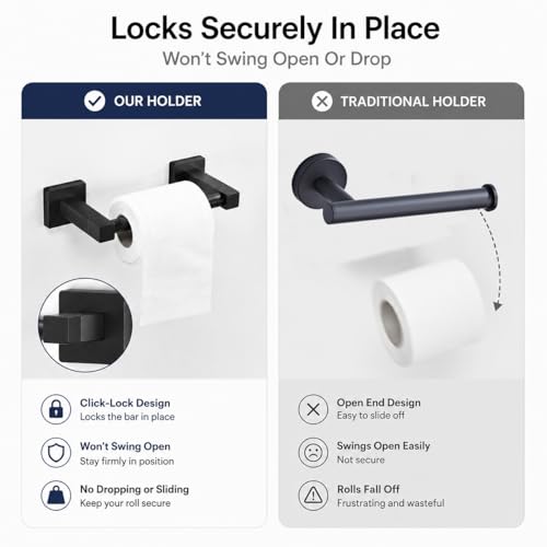 Matte Black Toilet Paper Holder Wall Mount, Bathroom Toilet Paper Holder for SUS 304 Stainless Steel, Double Post Pivoting Square Toilet Paper Roll Holder for Bathroom RV Paper Towels for TP - color: Square Matte Black