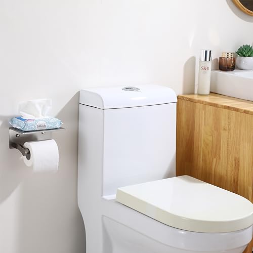 Toilet Paper Holder with Shelf, Adhesive or Screw Wall Mount Toilet Roll Holder for Bathroom, Rustproof Solid Aluminum Commercial Toilet Tissue Holder with Storage, Brushed Nickel - color: Brushed Nickel-1 Roll