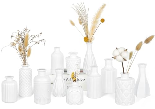 Matte White Glass Bud Vase Set of 12 – Small Minimalist Vases for Easy Home Styling, Perfect for Windowsills, Bedrooms, Bathrooms, and Table Centerpiece Décor - color: White-12pcs, size: 12Pcs