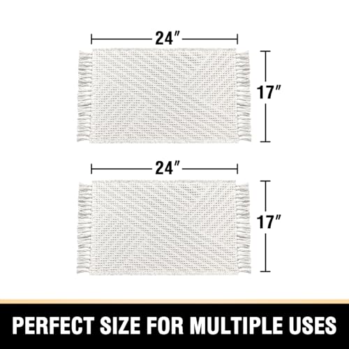 H.VERSAILTEX Waffle Bath Mat Super Absorbent Boho Bath Mat Non Slip Bath Rugs for Bathroom Floor Machine Washable Dry Fast Bathroom Rugs with Tassels (17 x 24 Plus 17 x 24 Inches, Ivory White) - color: Ivory White, size: 17" x 24" Plus 17" x 24"