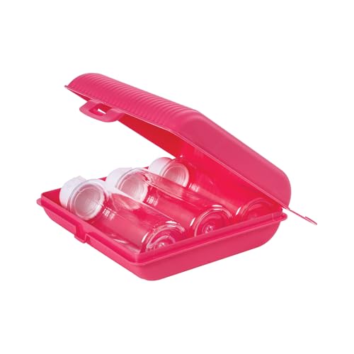 Travel Bottles Kit, Refillable & Leakproof, Toiletries Set with Large Toothbrush Case, Soap Holder and 3 Travel Size Containers 3oz each for Shampoo, Conditioner and Lotion, TSA Approved (Pink)