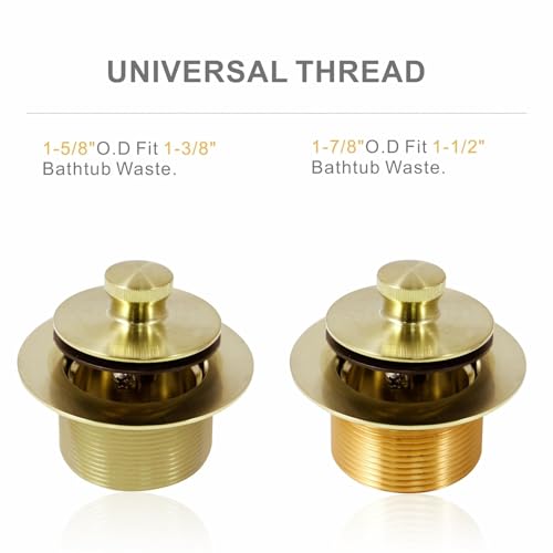 WELLUP Brushed Gold Bathtub Drain Conversion Kit,Lift & Turn Tub Drain | Solid Brass & Stainless Tub Drain,Fits 1-3/8 & 1-1/2 Bathtub Drain,Replacement Tub Drain Kit,2 Hole Overflow Faceplate - color: Gold Brushed, style: 2 Holes