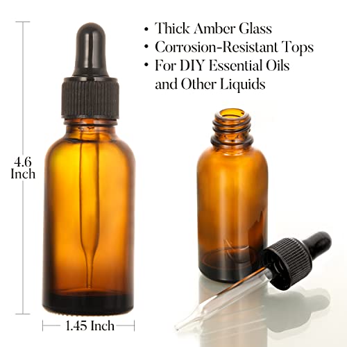 4 Pack, 2 oz Dropper Bottles with 2pcs Glass Pipettes(1ml) - Essential Oils Bottles for Health, Personal Care & Beauty - 60ml Thick Dark Amber Glass Tincture Bottle with Eye Droppers, Leakproof - color: with 2 Graduated Droppers
