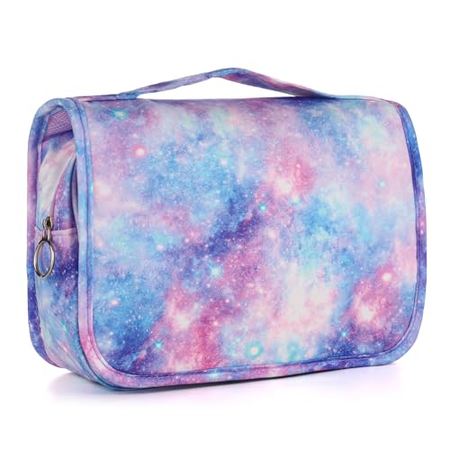 Kids Hanging Toiletry Bag for Girls, Travel Toiletry Bag for Little Young Teen Girls Cosmetic Makeup Waterproof Wash Bag Traveling Toiletries, Galaxy Purple - color: Purple-Galaxy