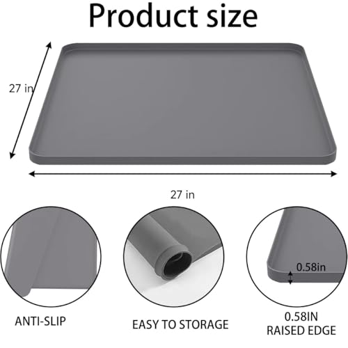 27" x 27" Bedside Commodes Mat, Bedside Toilet Floor Mat with Raised Edge for Floor Protector, Silicone Non-Slip Protective Mat for Under Commode Chair, Recyclable and Waterproof