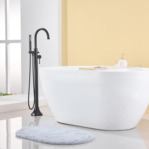 Wowkk Free Standing Tub Faucet Black Freestanding Bathtub Faucet Floor Mount Brass Bathroom Tub Filler with Hand Shower - color: Black, style: Modern