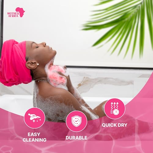 MOTHER AFRICA African Net Sponge Authentic with Knots 2 Pack Black Owned Exfoliating Body Scrubber Bath Sponge for Shower Washcloth Loofah Gentle Deep Cleansing Back Scrubber Face & Body Men & Women - color: Purple & Bright Pink