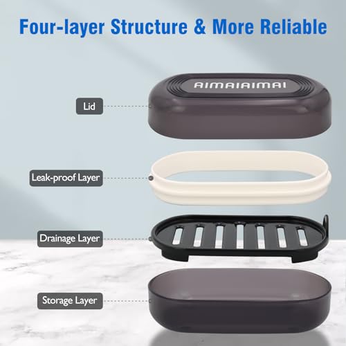 AIMAIAIMAI Travel Soap Container, Leakproof Soap Box, Travel Soap Holder with Removable Draining Layer, Portable Soap Case for Traveling, Camping, Gym (Black) - color: Black Style a