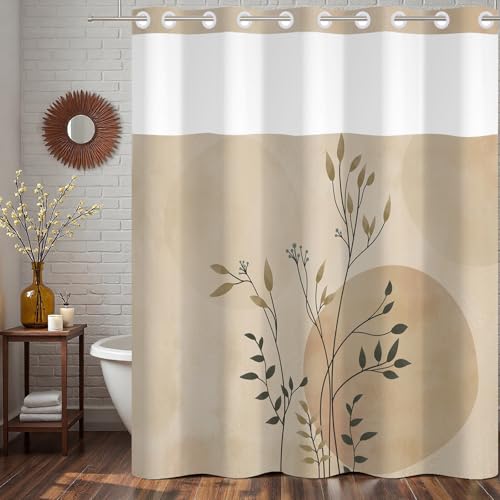 Shower Curtain with Large Flower Pattern 0027 - color: Light Khaki