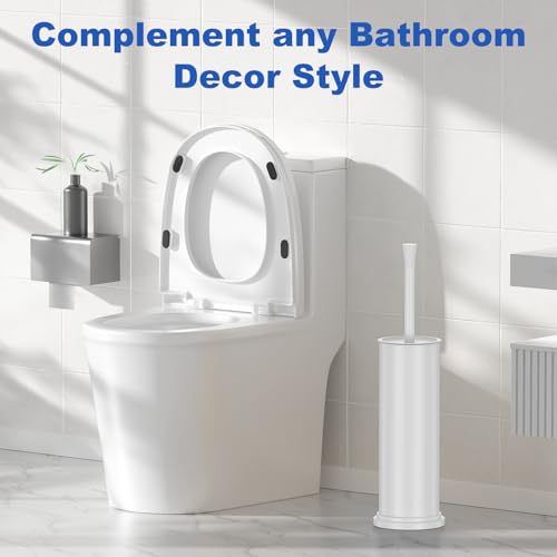 Toilet Brush and Holder Set：304 Stainless Steel Heavy Duty Toilet Bowl Brush，Removable Inner Bowl and Splash Protection，Bathroom Toilet Brush-Dense Bristles for Through Cleaning - color: White
