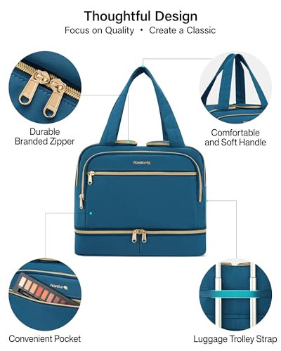 Hanke Travel Toiletry Bag, Lightweight Wide-open Large Toiletry Bags for Women, Dual-Layer Makeup Bag Water-Resistant Cosmetic Travel Bag with Handle for Accessories, Essentials, Navy Blue - color: Navy Blue