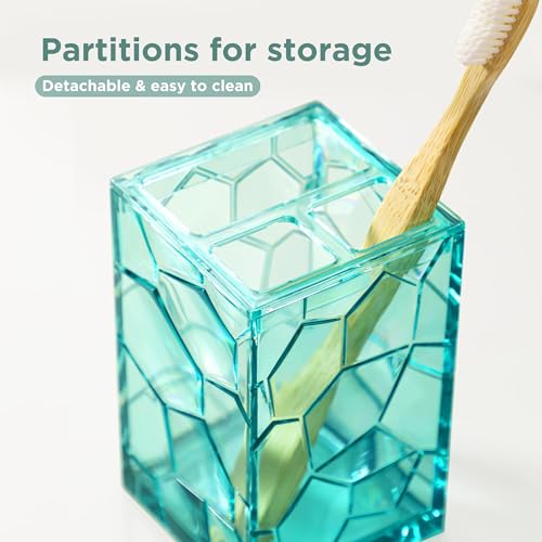 HBlife Bathroom Accessories Set, Teal Blue Acrylic Bathroom Counter Set with Toothbrush Holder, Soap Dispenser, Tumbler, Soap Dish, Turquoise Boho Modern Bathroom Decor, Ideal Gift Choice - style: Teal Blue