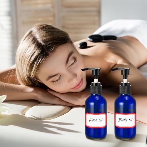 Tanlade 12 Pcs Glass Pump Bottle Dispenser 4 oz Travel Bottles with Pump Refillable Glass Containers for Toiletries Lotion Liquid Soap Shampoo Essential Oils Cosmetic Travel Accessories(Blue) - color: Blue