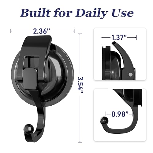 Heavy Duty Vacuum Suction Cup Hooks, Matte Black Plated Polished Super Suction for Kitchen Bathroom, 6 Pack - color: Black