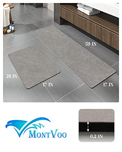 MontVoo -Bath Mat-Rubber Backing Non Slip Quick Dry Absorbent Thin Bathroom Rugs Fit Under Door-Faux Suede Surface Bathroom Floor Mats-Shower Rug for in Front of Bathtub Shower Gray Rug Set - color: Grey, size: 27.5" x 17" + 59" x 17"