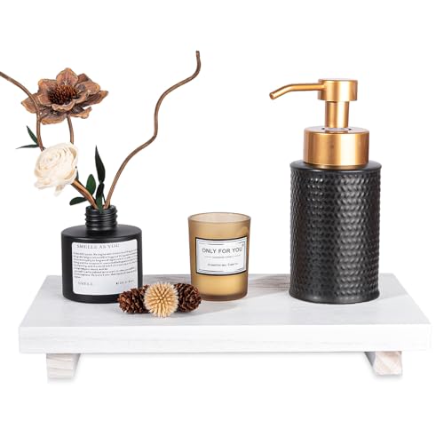 zoocatia Small Wood Tray Pedestal Stand Farmhouse Bathroom Decor Decorative Wooden Riser Kitchen Soap Dish Holder for Vanity, Counter, Sink, Large 11.8" x 7" - White - color: White, size: 11.8" x 7" x 1.6"