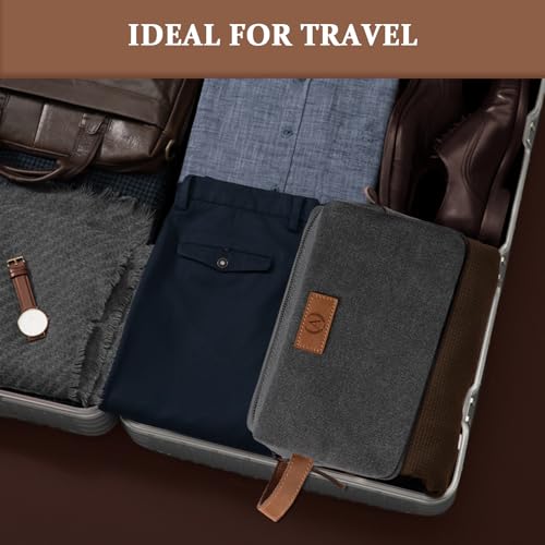 Travel Essentials Canvas Toiletry Makeup Bag Dopp Kit Dark Grey(Initial R) | Waterproof Cosmetic Bag Travel Vacation Essentials Bathroom Organizer Personalized Gift For Father Husband Groomsmen Birthday - color: Dark Grey, style: R