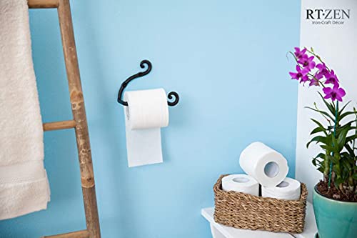 RTZEN Bathroom Toilet Paper Holder - Handcrafted Rustic Wrought Iron Wall Decor Toilet Roll Holder - Black Matte Wall Mount Bar for Modern Farmhouse Bathroom Decor - style: Swirls