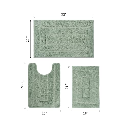 Bathroom Rugs Sets 3 Piece, with 20" x 28" U-Shaped Toilet Rug, Ultra Water Absorbent and Super Soft, Non-Slip, Microfiber Shaggy Plush Bath Mats for Bathroom, Tub, Kitchen (Sage Green) - color: Sage Gree