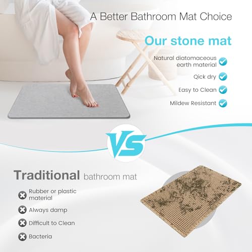 Diatomite Stone Bath Mat, Premium Non-Slip Natural Diatomaceous Earth Bathtub Quick Drying Mats for Bathroom Floor (23.6" x 15.4" Light Gray) - color: Light Grey, size: 23.6" x 15.4"