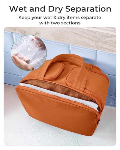 BAGSMART Travel Toiletry Bag, Puffy Toiletry Bag for Women, Wide-open toiletry bags for traveling, Large Travel Cosmetic Makeup Bag Organizer for Accessories,Toiletrie (Sandstore Brown) - color: f-Sandstore Brown