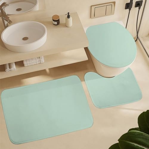 Bathroom Rugs Set 3 Piece Minimalist Solid Light Green Bath Rug Mat Set, Non Slip Absorbent Bathroom Decor Mat, Toilet Lid Cover & U Shaped Contour Rug - color: Light Green, size: 1'8" x 2'6" (Rectangular)