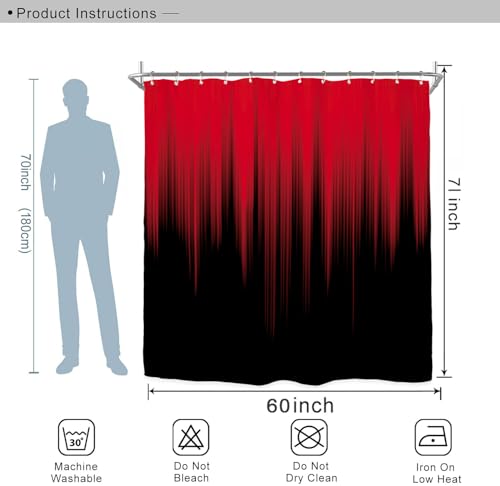 Miyotaa Black Red Modern Shower Curtain Set 60Wx71H Inches Elagant Adult Men Gothic Cool Simple Contemporary Polyester Waterproof Bathroom Curtain with 12 Hooks - color: Black Red Modern, size: 60"W x 71"L (Pack of 1)