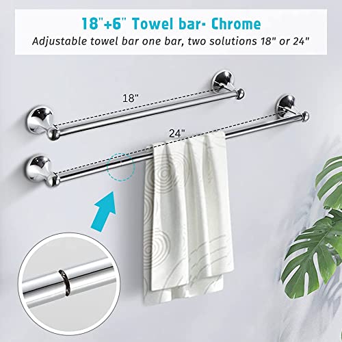 4 Piece Bathroom Accessory Set(Adjustable Towel Bar, Towel Ring, Toilet Paper Holder,Towel Hook), Wall Mounted Bathroom Hardware Accessories Set,Chrome - color: Chrome, size: 4 pieces