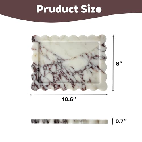 Real Natural Calacatta Viola Marble Tray, Luxury Scalloped Marble Tray, Decorative Rectangle Marble Tray for Vanity Bathroom Kitchen Coffee Table Jewelry Perfume Home Decor - color: Calacatta Viola