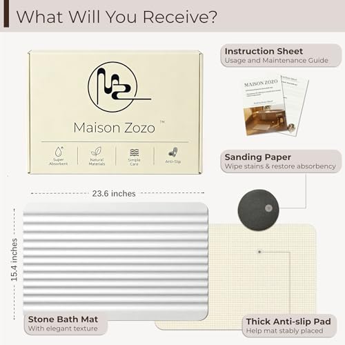 Stone Bath Mat Diatomaceous Earth Shower Mat Non-Slip Ultra Absorbent Durable Stone Mats for Bathroom/Kitchen Fast-Drying Modern Design Easy to Clean (24''*16''Light Grey) - color: Light Grey