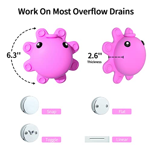 Silicone Bathtub Overflow Drain Cover with Suction Cup - Adds Inches of Water for Deeper Bath, Deep Pink - color: Pink