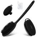 Silicone Back & Body & Face Scrubber Set 3PCS, Gentle Exfoliating Back & Body Scrubber with Dual-Side Brush Head, Hygienic Silicone Loofahs with Soft Bristle and Non-Slip Handle(Black-3PC) - color: Black*3
