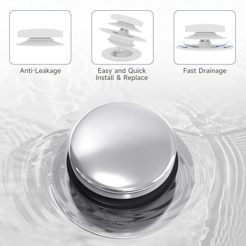 Chrome Plated Universal Tip Toe Tub Stopper and Water Stopper, Pop Up Bathtub Drains Plug, Bathroom Bath Tub Drain Stoppers, Replaces Lift and Turn, Tip-Toe and Trip Lever drains for Tub, EZ Install - color: Chrome Plated