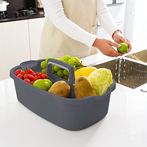 Goderewild 2 Pack Multi-Purpose Plastic Cleaning Caddy with Handle, Shower Caddy Organizer/Storage Basket/Totes Portable for Bathroom Supplies, Cleaning Products, Under Sink Tool. (grey+white) - color: Grey+White, size: 2 Pack