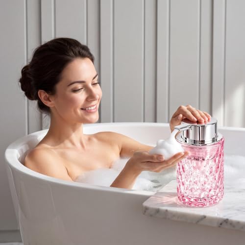 Malachi Foaming Hand Soap Dispenser, Refillable Clear Glass Foam Pump Bottle for Hand Soap, Dish Soap, Body Wash, Shampoo, Facial Cleanser & Baby Wash, Multi‑use for Bathroom, Kitchen & Commercial Use - color: Diamond Pink -2
