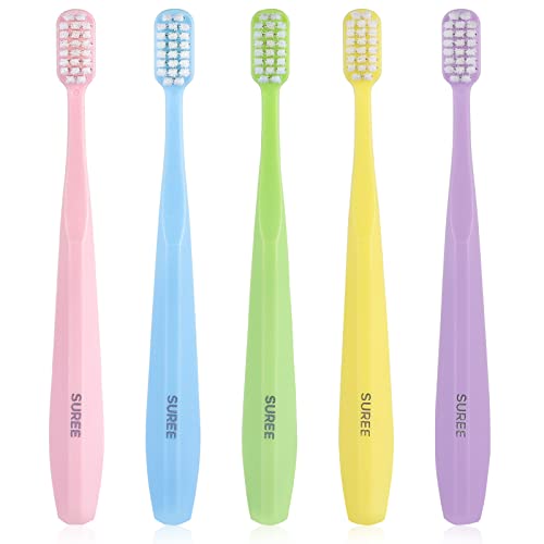 SUREE Extra Soft Toothbrush for Sensitive Teeth and Gums (5 Pack), Ultra Soft Toothbrush with 10000 Micro Nano Bristles for Adults and Elderly - style: 5 Packs (No Case)