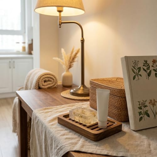 Wooden Soap Holder Slotted Wooden Teak Kitchen Sponge Holder Soap Dish for Shower Self Draining Dish for Shower, Sink, Bathroom, Bathtub, RV