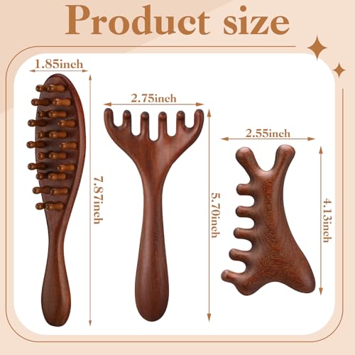 ProSuites 3 Pack Wooden Scalp Massager Tool Loc Combs,Long Handle Head Massage Scalp Loc Brush for Dreads,Multifunctional Hair Massager Tool for Men & Women - color: Wooden Color