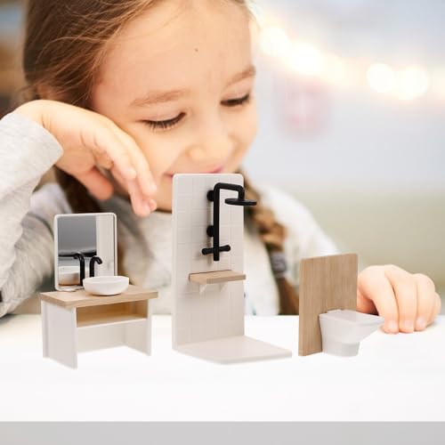 1set Dollhouse Bathroom Set: Dollhouse Bathroom Furniture Accessories 1 12 Scale Mini Shower Room AdornmentsSink Scale Shower Toilet Bathtub Stool for Doll Accessories - style: A