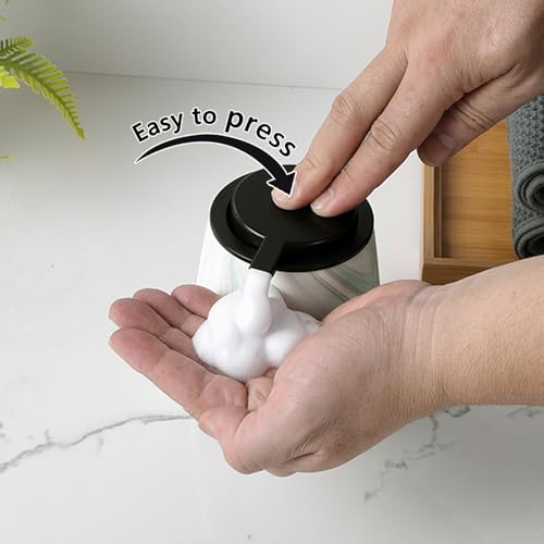 12Oz Foam Hand Soap Dispenser - Modern Ceramic Foaming Soap Dispenser with Easy-to-Press Pump, Reusable and Refillable Liquid Dish Soap Dispensers for Bathroom & Kitchen, Marble Green - color: Marble Green, style: Foam Pump