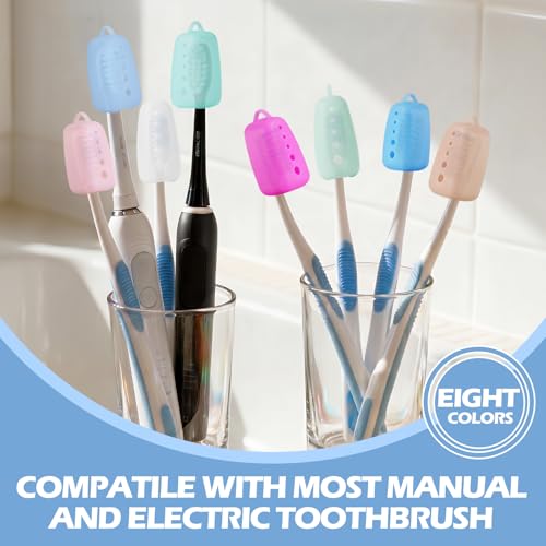 Lapfoon 8 Packs Toothbrush Covers, Silicone Toothbrush Covers Caps for for Electric Toothbrush Replacement Head & Manual Toothbrush, Toothbrush Travel Essentials - color: Azure