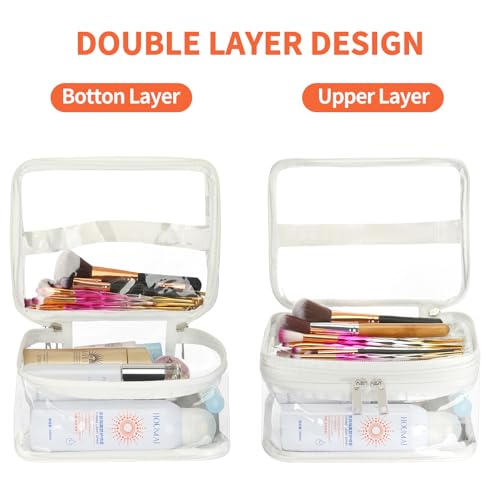 HAOGUAGUA Double Layer Clear Cosmetic Bag Makeup Bag, Waterproof Travel Toiletry Bag, Transparent PVC Pouch Organizer (White) - color: White