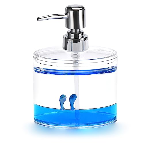 Locco Decor 5 Piece Acrylic Liquid 3D Floating Motion Bathroom Vanity Accessory Set Ocean Cartoon Animal Theme Dolphin Toothbrush Holder, Tumbler, Soap Dispenser, Soap Dish, Toiletbrush Holder Set - size: 5-piece, style: Dolphin