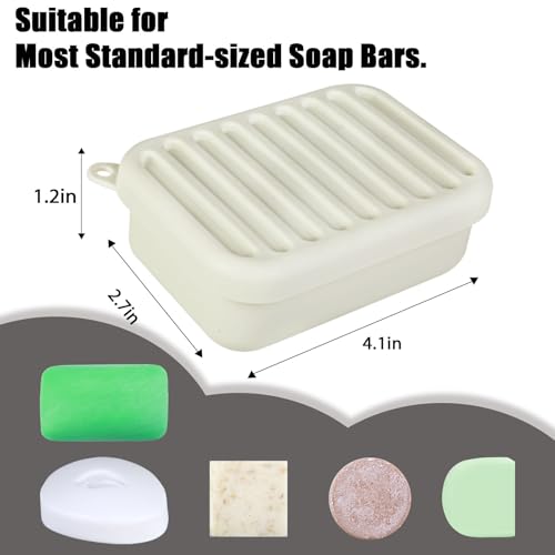 Silicone Travel Soap Case, Leak-Proof Soap Container with Drain Pad, White | Silicone Soap Holder, Travel Soap Case, Leak-Proof Soap Box, Removable Drain Tray, Portable Soap Container, Gym & Camping Use - color: Off White