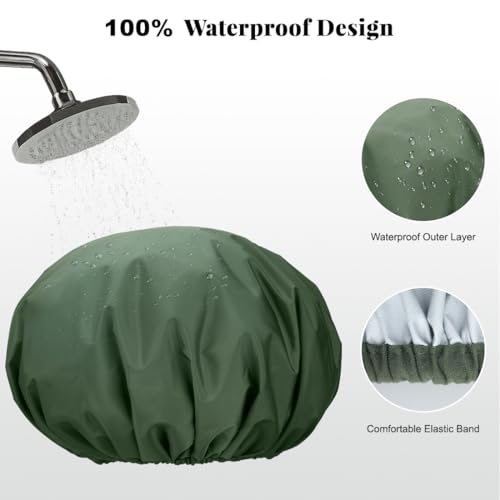 3 Pack Waterproof Reusable Shower Cap for Women, Hair Cap for Long Thick Hair, Lightweight Bath Hat for Daily Use - color: A05-Purple+Green+Black