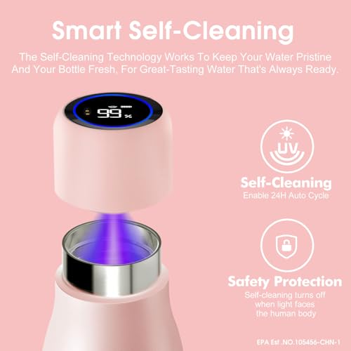 VSITOO S1 15oz Mini Insulated Stainless Steel Self-Cleaning Water Bottle | Mini 15oz Insulated Bottle for Purses & School Bags, With Auto Self-Cleaning, Touchscreen, 30-Day Battery & 24H Cold - color: Pink, size: 14.8 Ounces